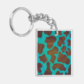 カウブラウンおよびティール(緑がかった色)プリント キーホルダー (正面左)