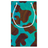 カウブラウンおよびティール（緑がかった色）プリント スモールペーパーバッグ (裏面)