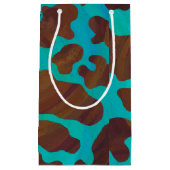 カウブラウンおよびティール（緑がかった色）プリント スモールペーパーバッグ (正面)