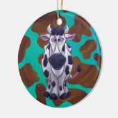 カウブラウンおよびティール(緑がかった色)プリント セラミックオーナメント (左)