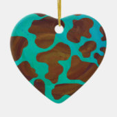 カウブラウンおよびティール(緑がかった色)プリント セラミックオーナメント (正面)