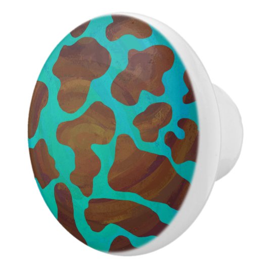 カウブラウンおよびティール（緑がかった色）プリント セラミックノブ (右)