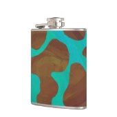 カウブラウンおよびティール（緑がかった色）プリント フラスク (左)