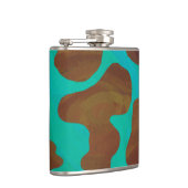 カウブラウンおよびティール（緑がかった色）プリント フラスク (右)