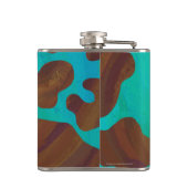 カウブラウンおよびティール（緑がかった色）プリント フラスク (裏面)