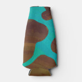 カウブラウンおよびティール（緑がかった色）プリント ボトルクーラー (正面)