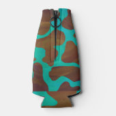 カウブラウンおよびティール（緑がかった色）プリント ボトルクーラー (裏面)