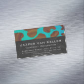 カウブラウンおよびティール（緑がかった色）プリント マグネット名刺 (インサイチュ)