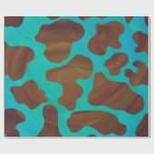 カウブラウンおよびティール（緑がかった色）プリント ラッピングペーパー (フラット)