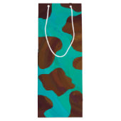 カウブラウンおよびティール（緑がかった色）プリント ワインギフトバッグ (裏面)