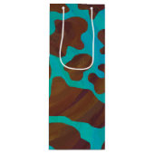 カウブラウンおよびティール（緑がかった色）プリント ワインギフトバッグ (正面)