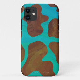 カウブラウンおよびティール(緑がかった色)プリント iPhone 11 ケース