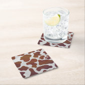 カウブラウンとホワイトプリント スクエアペーパーコースター (インサイチュ)