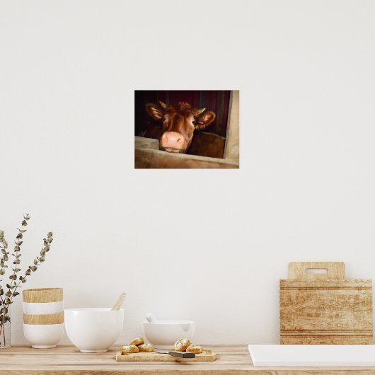 カウブラウン素朴カントリーバーンファおもしろいーム ポスター (キッチン)