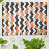 カウブラック&オレンジシェブロンプリント キッチンタオル (折り畳み)