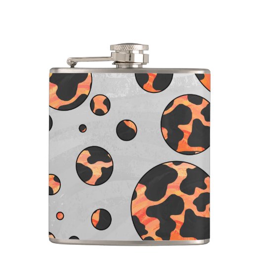 カウブラック&オレンジ水玉模様プリント フラスク (正面)