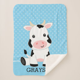 カウブルー水玉模様パーソナライズされたボーイ シェルパブランケット
