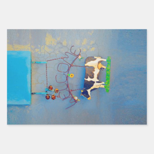 カウブルー素朴カントリーウエスタンファームデコップページ ラッピングペーパーシート (正面)