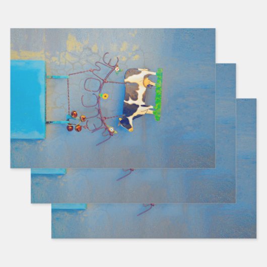 カウブルー素朴カントリーウエスタンファームデコップページ ラッピングペーパーシート (セット)