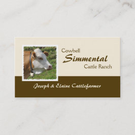 カウベルを持つブラウンそして白いSimmental牛 名刺