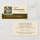 カウベルを持つブラウンそして白いSimmental牛 名刺 (正面/裏面)