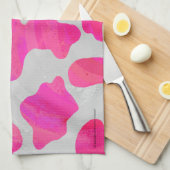 カウホットピンクとホワイトプリント キッチンタオル (四つ折り)