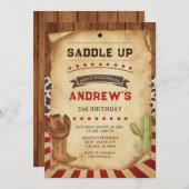 カウボパーソナライズされたイの2回目の誕生日 招待状 (正面/裏面)