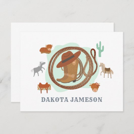 カウボパーソナライズされたイテーマボーイ ノートカード (正面/裏面)