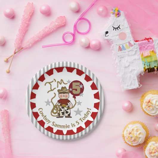 カウボパーソナライズされたーイ第5誕生日紙プレート ペーパープレート (パーティー)