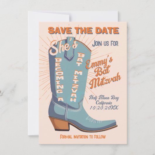 カウボーはっきりしたカラフルイ西バルミツワー 招待状 (正面)
