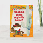 カウボーイおもしろいサンタと馬の西クリスマス シーズンカード (正面)