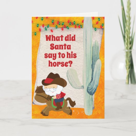 カウボーイおもしろいサンタと馬の西クリスマス シーズンカード (正面)