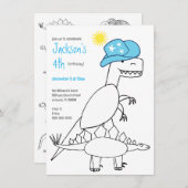 カウボーイおもしろいトレックス恐竜子供の誕生日 招待状 (正面/裏面)