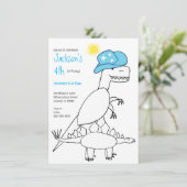 カウボーイおもしろいトレックス恐竜子供の誕生日 招待状 (スタンド正面)