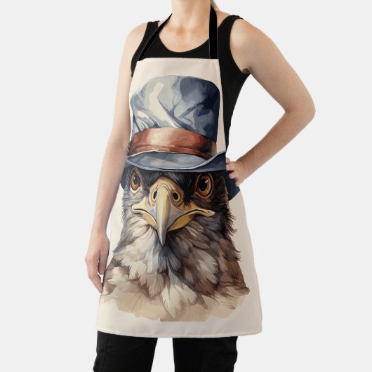 カウボーイおもしろいハットを着たハト、水色 エプロン (インサイチュ)