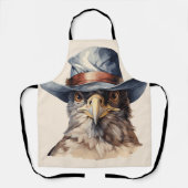 カウボーイおもしろいハットを着たハト、水色 エプロン (正面)