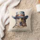 カウボーイおもしろいハットを着たハト、水色 クッション (ブランケット)