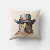 カウボーイおもしろいハットを着たハト、水色 クッション (裏面)