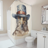 カウボーイおもしろいハットを着たハト、水色 シャワーカーテン (インサイチュ)