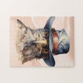 カウボーイおもしろいハットを着たハト、水色 ジグソーパズル (横)