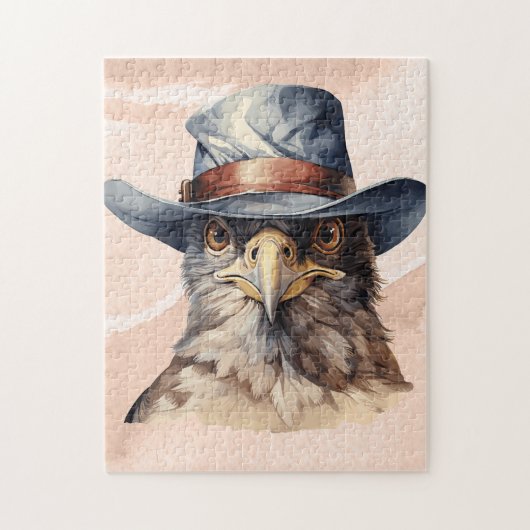 カウボーイおもしろいハットを着たハト、水色 ジグソーパズル (縦)