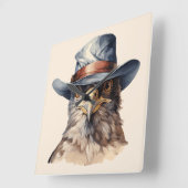 カウボーイおもしろいハットを着たハト、水色 スクエア壁時計 (傾斜)