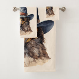 カウボーイおもしろいハットを着たハト、水色 バスタオルセット