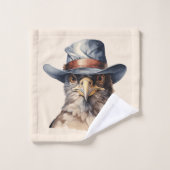 カウボーイおもしろいハットを着たハト、水色 バスタオルセット (ウォッシュタオル)