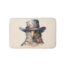 カウボーイおもしろいハットを着たハト、水色 バスマット