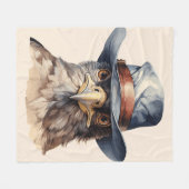 カウボーイおもしろいハットを着たハト、水色 フリースブランケット (正面(横))