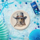 カウボーイおもしろいハットを着たハト、水色 ペーパープレート (パーティー)