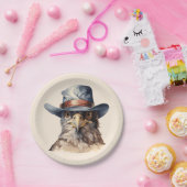 カウボーイおもしろいハットを着たハト、水色 ペーパープレート (パーティー)