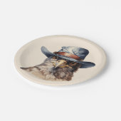 カウボーイおもしろいハットを着たハト、水色 ペーパープレート (アングル)