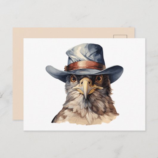カウボーイおもしろいハットを着たハト、水色 ポストカード (正面/裏面)